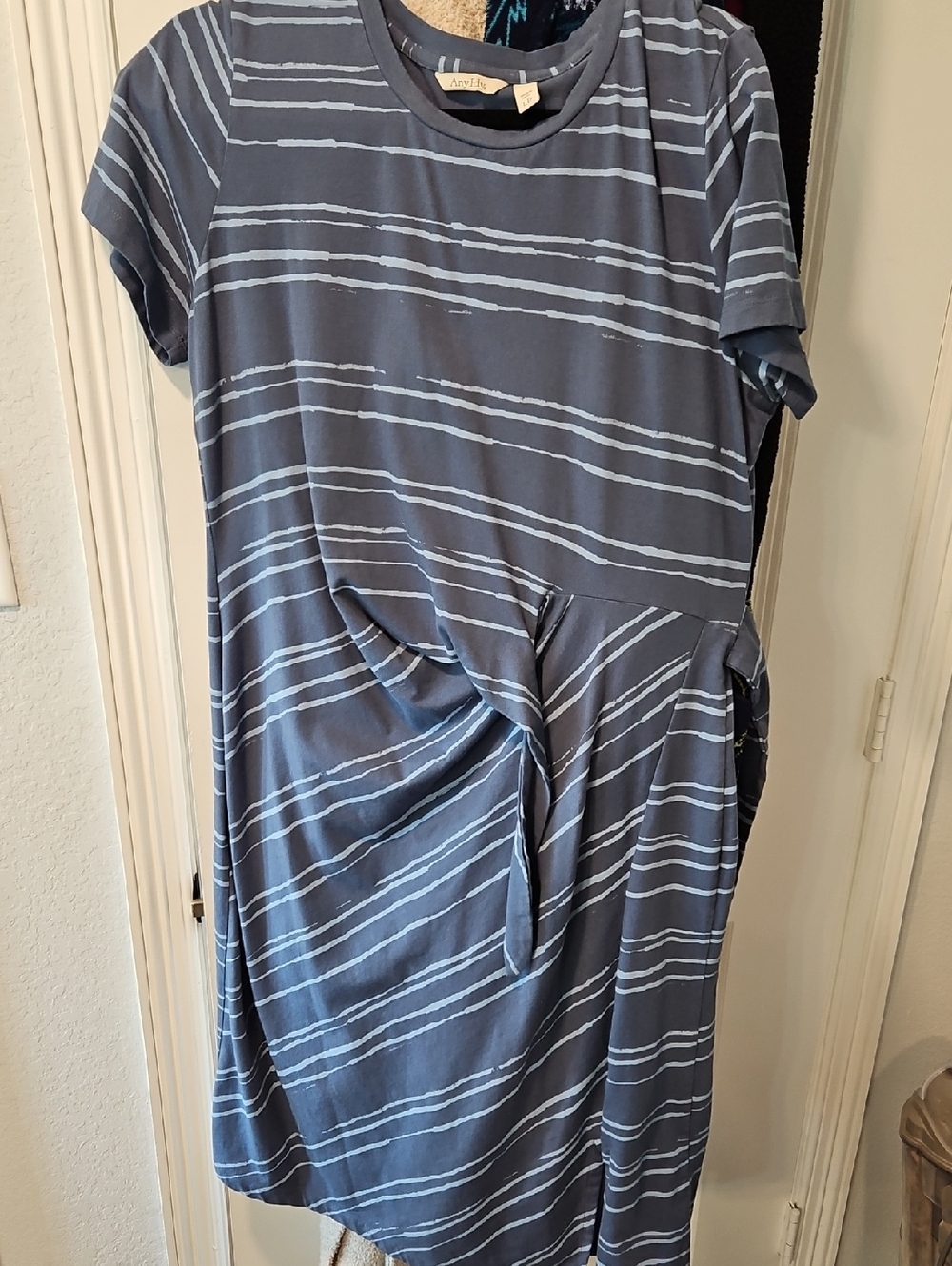 AnyBody Navy and Light Blue Striped Midi Dress